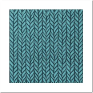 Teal Winter Knit Pattern Drawing Posters and Art